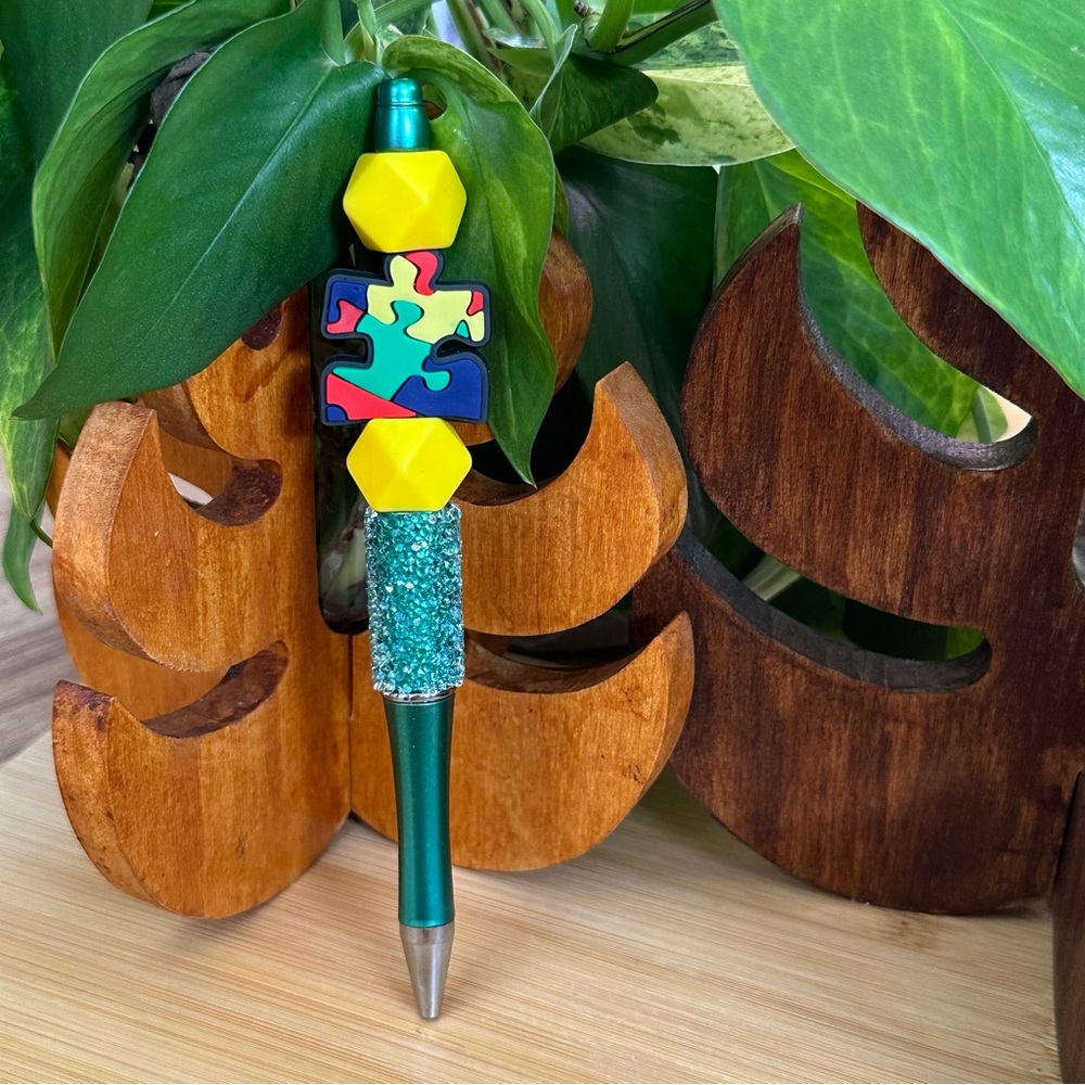 Autism Awareness Pen 🧩 Handmade Silicone Beads + Extra Ink Refill